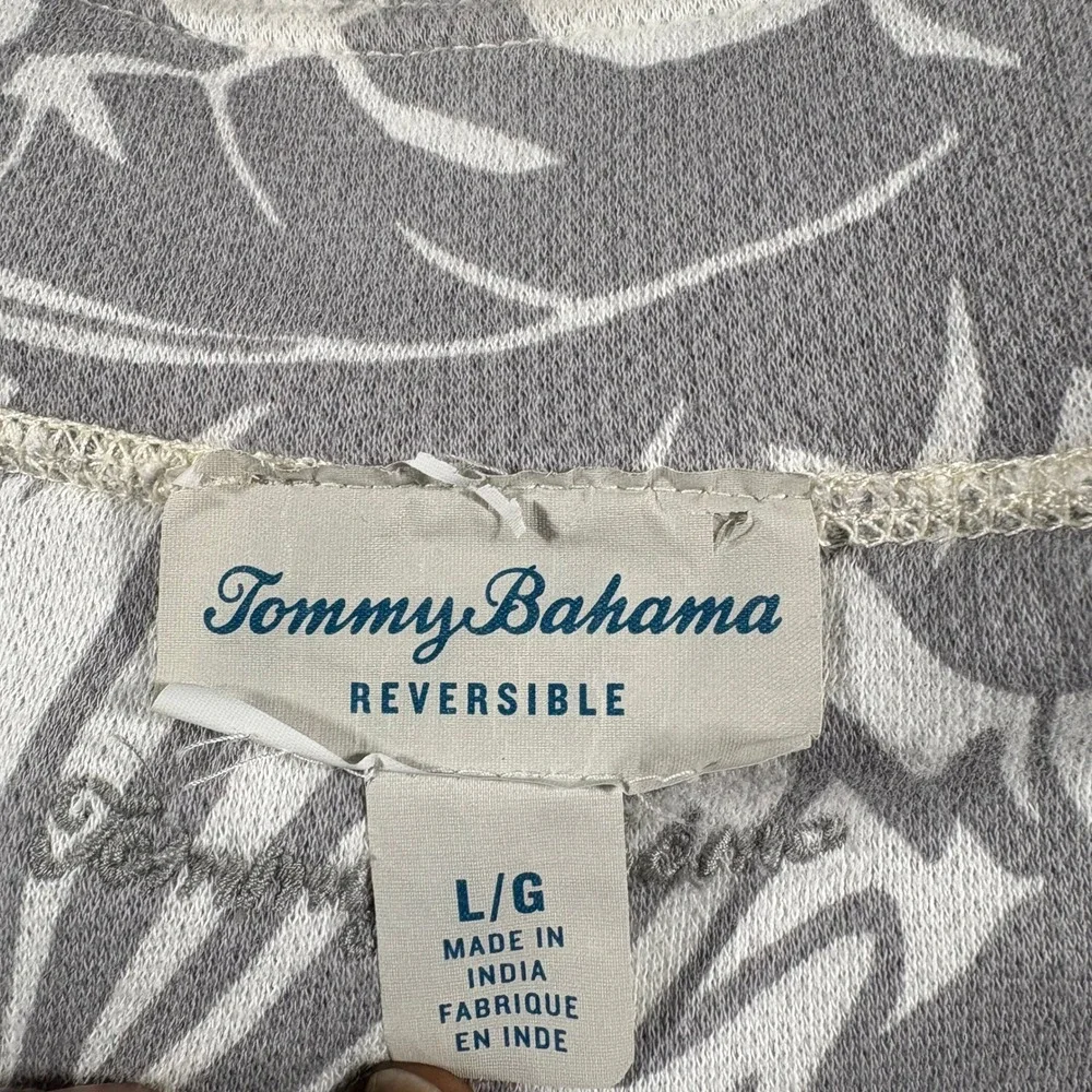 Tommy Bahama Reversible Quarter Zip Mens L Grey Tropical Monstera Leaf Pullover